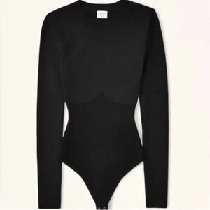 Abercrombie & Fitch Black Ribbed Corset Bodysuit